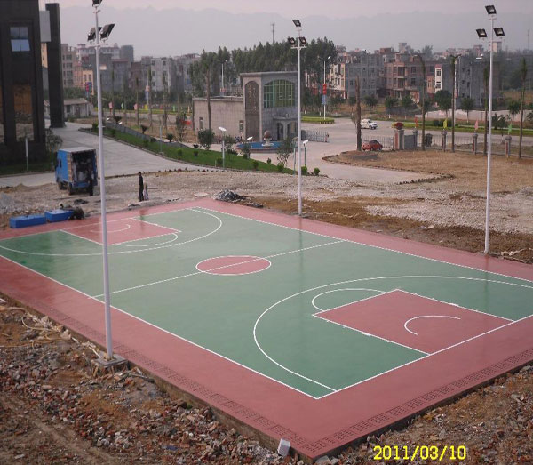 天津市宝坻温泉城别墅塑胶篮球场施工|6mm